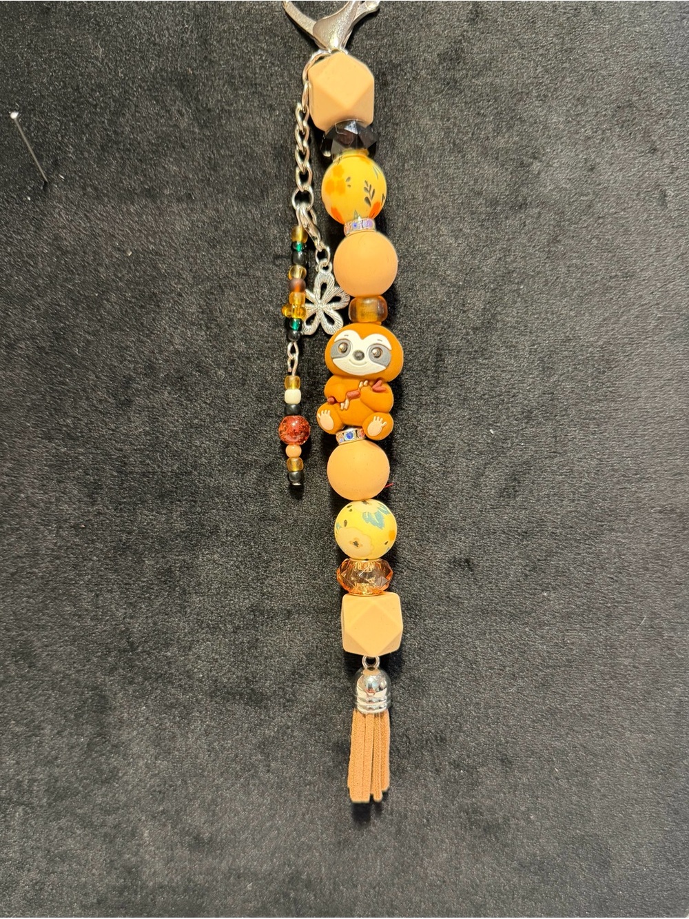 Handmade Orange Sloth Beaded Keychain Charm